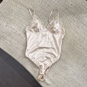 Cream Lace Trim Satin Bodysuit